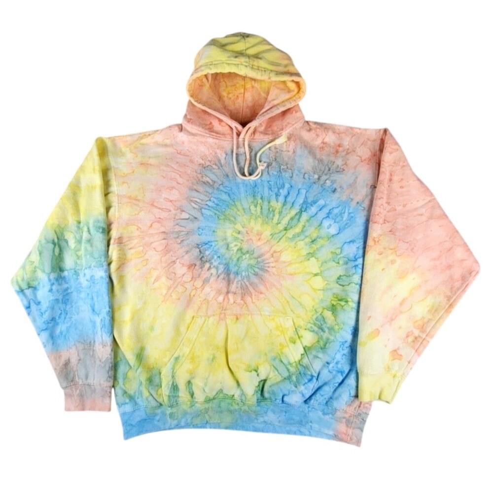 EXIST Hoodie Sweatshirt Mens XL Multicolor Tie Dye Fleece Pullover Hippie Spiral